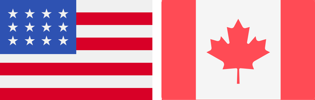 A picture of the flags of United States and Canada